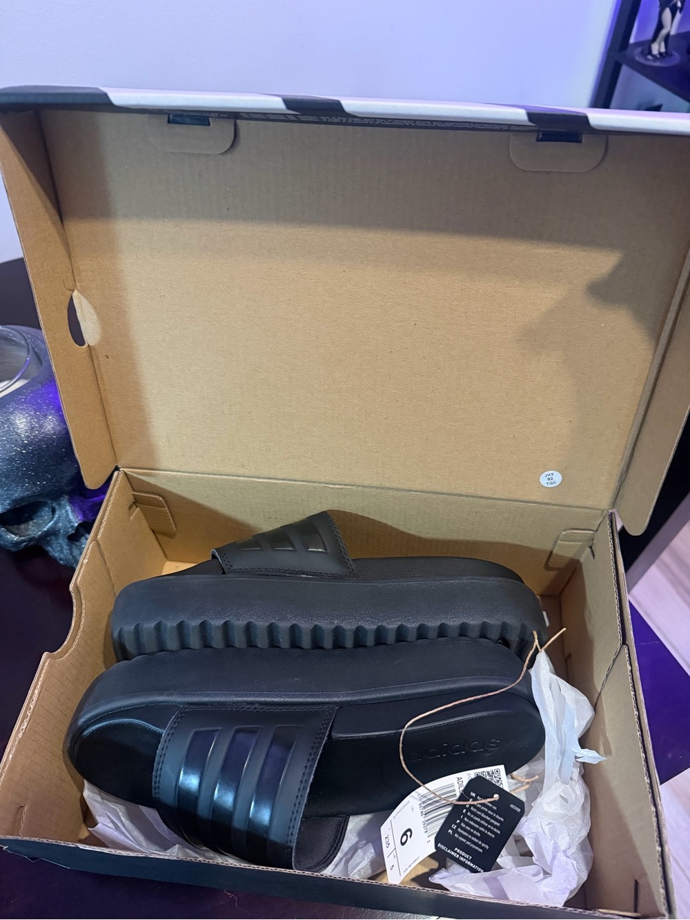 adidas Black Adilette Platform Slide Sandals Size 6 - Picture 13 of 14